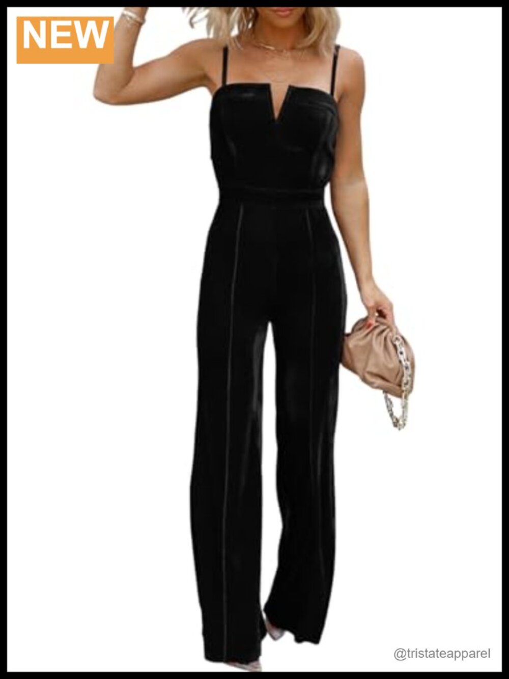 Sleeveless V Neck Velvet Jumpsuit Dressy Wide Leg Romper with Pockets